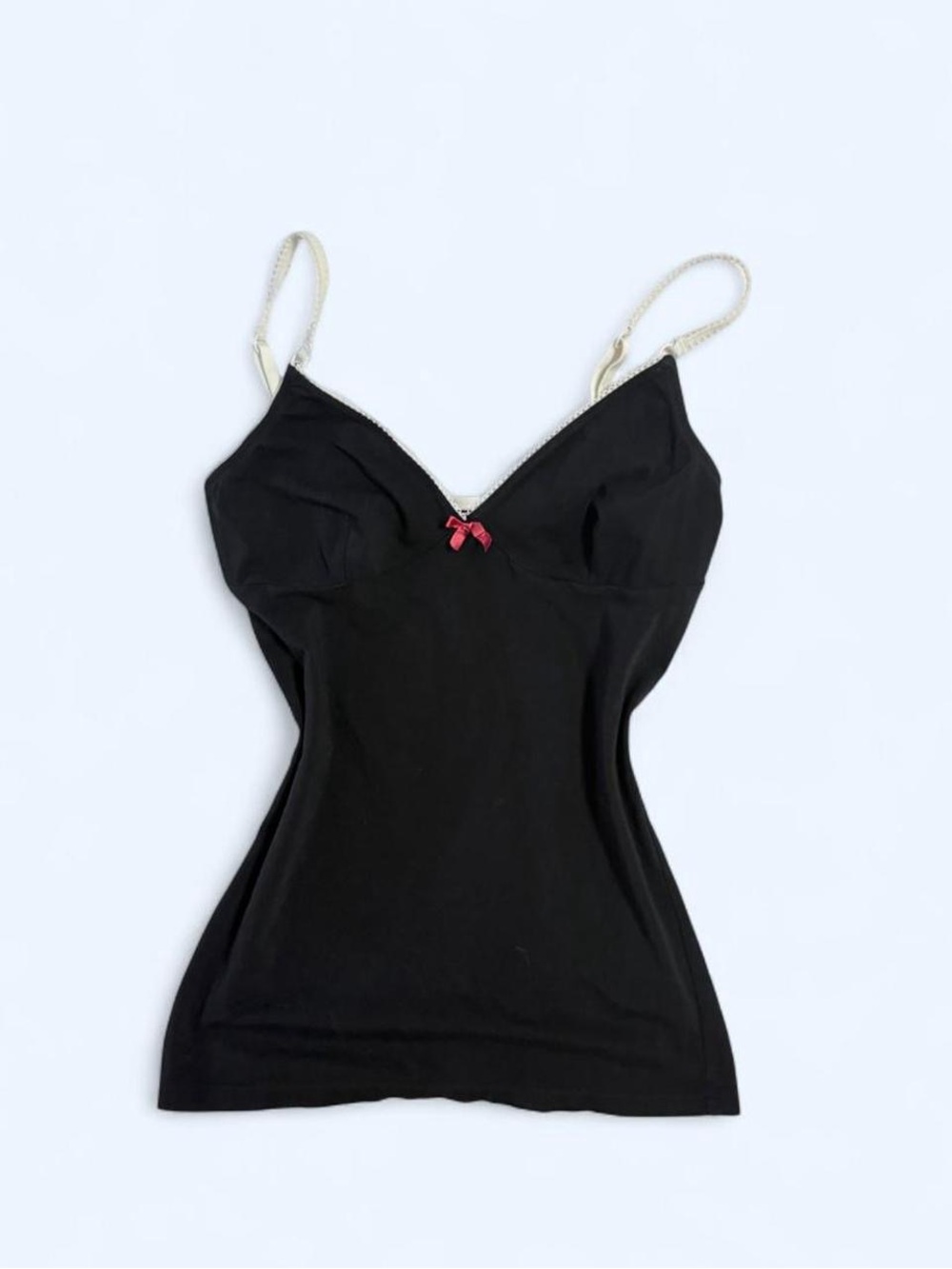 Black Lace-Trim Cami Tank Top with Red Bow